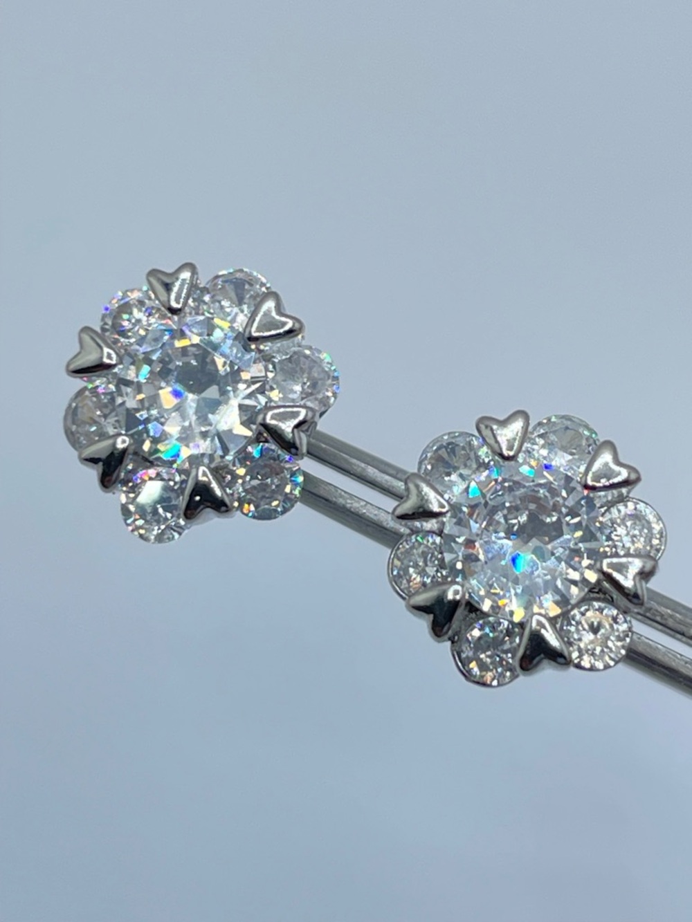 Diamond White Swarovski Crystal Stud Earrings Silver Flower Halo Round Bridal